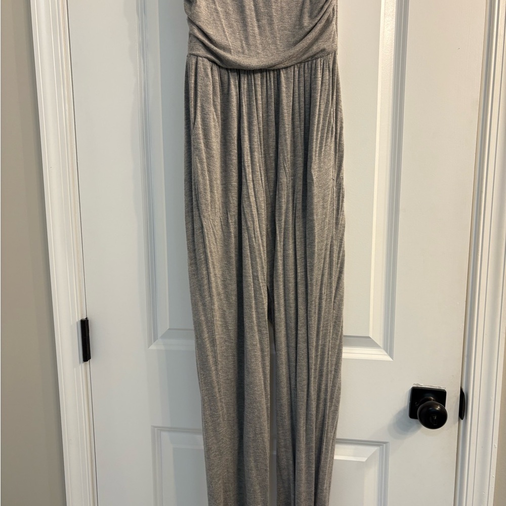 Love Culture Heather Gray Strapless Jumpsuit